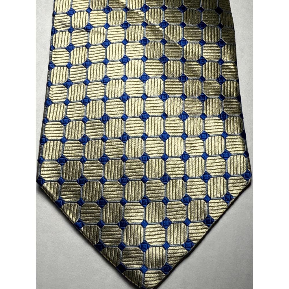 XMI Imported 100% Silk Tie, Molten Gold & Blue Diamond, Luxurious Handmade Italy